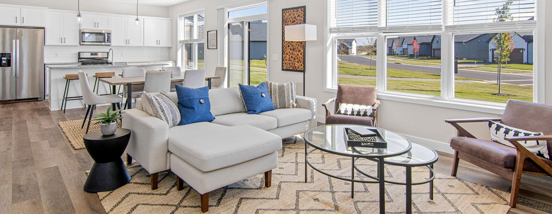 a living room with a large window