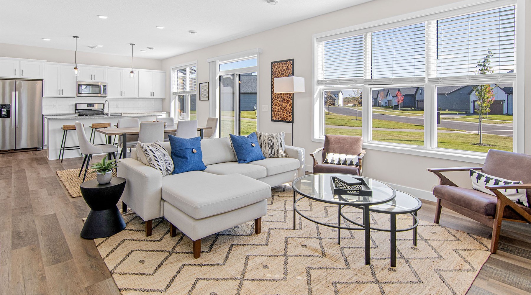 Open space living area with natural lighting